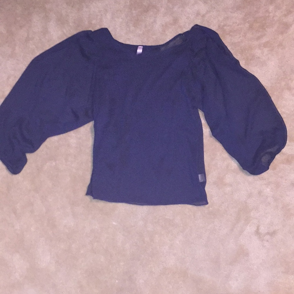 Navy Blue Chiffon Open Back Blouse Size M